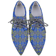 Gold And Blue Fancy Ornate Pattern Pointed Oxford Shoes by dflcprintsclothing