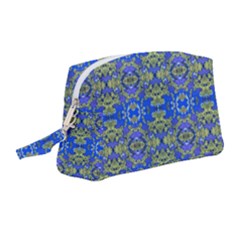 Gold And Blue Fancy Ornate Pattern Wristlet Pouch Bag (medium) by dflcprintsclothing