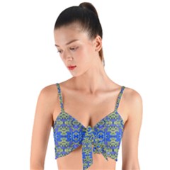 Gold And Blue Fancy Ornate Pattern Woven Tie Front Bralet by dflcprintsclothing