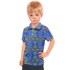 Gold And Blue Fancy Ornate Pattern Kids  Polo Tee