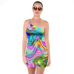 Colorful Abstract Pattern One Shoulder Ring Trim Bodycon Dress by RedPanda