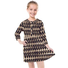 Red Tech Stripes Print Kids  Quarter Sleeve Shirt Dress by dflcprintsclothing