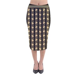 Creamy Yellow Vintage Roses Velvet Midi Pencil Skirt