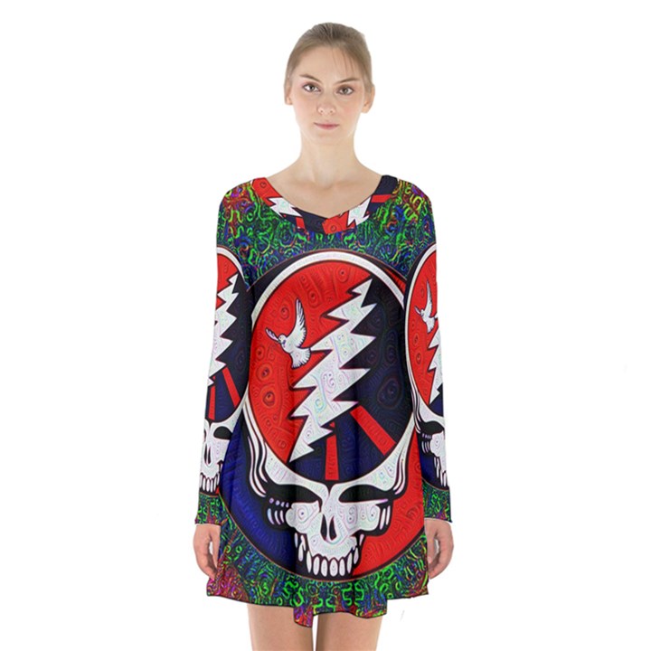 Grateful Dead - Long Sleeve Velvet V-neck Dress