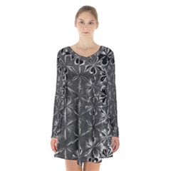 Lunar Eclipse Abstraction Long Sleeve Velvet V-neck Dress by MRNStudios