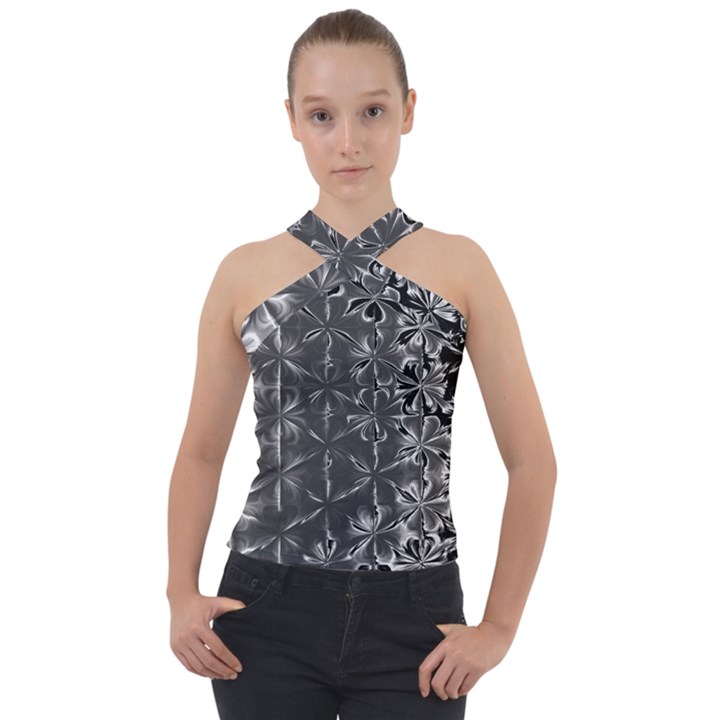 Lunar Eclipse Abstraction Cross Neck Velour Top