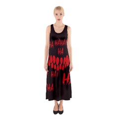 Demonic Laugh, Spooky Red Teeth Monster In Dark, Horror Theme Sleeveless Maxi Dress by Casemiro