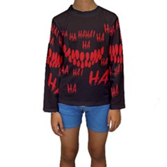 Demonic Laugh, Spooky Red Teeth Monster In Dark, Horror Theme Kids  Long Sleeve Swimwear by Casemiro