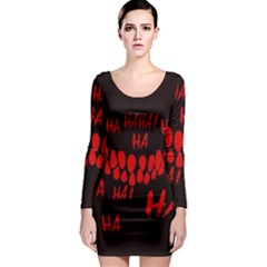 Demonic Laugh, Spooky Red Teeth Monster In Dark, Horror Theme Long Sleeve Bodycon Dress by Casemiro