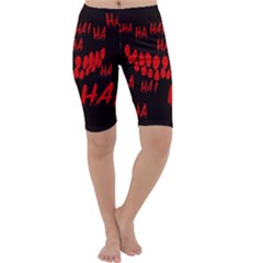 Demonic Laugh, Spooky Red Teeth Monster In Dark, Horror Theme Cropped Leggings  by Casemiro