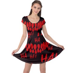 Demonic Laugh, Spooky Red Teeth Monster In Dark, Horror Theme Cap Sleeve Dress by Casemiro