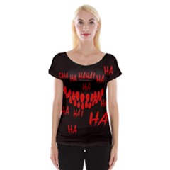 Demonic Laugh, Spooky Red Teeth Monster In Dark, Horror Theme Cap Sleeve Top by Casemiro