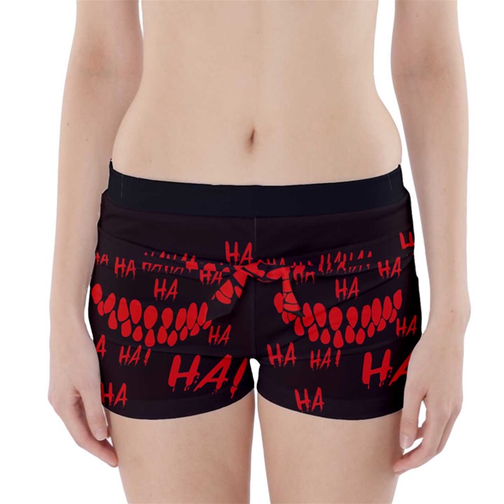 Demonic Laugh, Spooky red teeth monster in dark, Horror theme Boyleg Bikini Wrap Bottoms