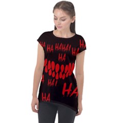 Demonic Laugh, Spooky Red Teeth Monster In Dark, Horror Theme Cap Sleeve High Low Top by Casemiro