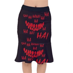 Demonic Laugh, Spooky Red Teeth Monster In Dark, Horror Theme Short Mermaid Skirt by Casemiro