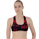 Demonic Laugh, Spooky red teeth monster in dark, Horror theme Criss Cross Racerback Sports Bra View1