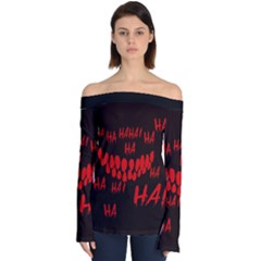 Demonic Laugh, Spooky Red Teeth Monster In Dark, Horror Theme Off Shoulder Long Sleeve Top by Casemiro