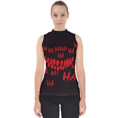 Demonic Laugh, Spooky Red Teeth Monster In Dark, Horror Theme Mock Neck Shell Top by Casemiro