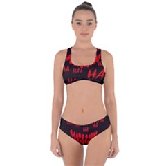 Demonic Laugh, Spooky Red Teeth Monster In Dark, Horror Theme Criss Cross Bikini Set by Casemiro