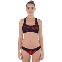 Demonic Laugh, Spooky Red Teeth Monster In Dark, Horror Theme Cross Back Hipster Bikini Set by Casemiro