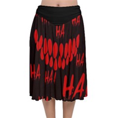 Demonic Laugh, Spooky Red Teeth Monster In Dark, Horror Theme Velvet Flared Midi Skirt by Casemiro