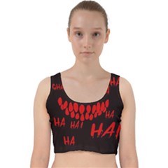 Demonic Laugh, Spooky Red Teeth Monster In Dark, Horror Theme Velvet Racer Back Crop Top by Casemiro