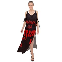 Demonic Laugh, Spooky Red Teeth Monster In Dark, Horror Theme Maxi Chiffon Cover Up Dress by Casemiro