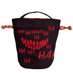 Demonic Laugh, Spooky Red Teeth Monster In Dark, Horror Theme Drawstring Bucket Bag by Casemiro