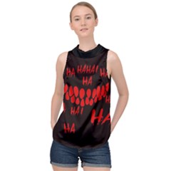 Demonic Laugh, Spooky Red Teeth Monster In Dark, Horror Theme High Neck Satin Top by Casemiro