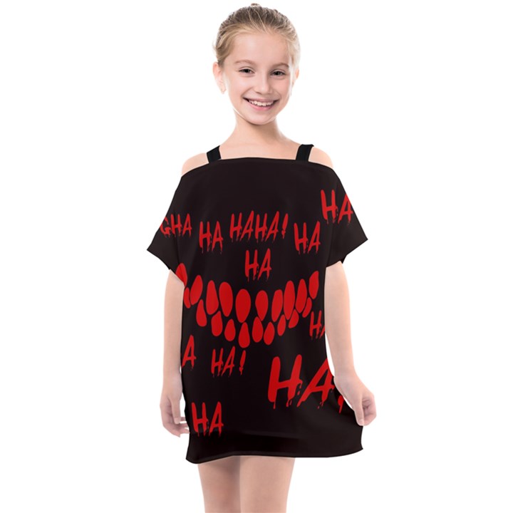 Demonic Laugh, Spooky red teeth monster in dark, Horror theme Kids  One Piece Chiffon Dress