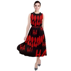 Demonic Laugh, Spooky Red Teeth Monster In Dark, Horror Theme Round Neck Boho Dress by Casemiro