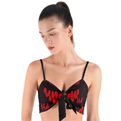 Demonic Laugh, Spooky Red Teeth Monster In Dark, Horror Theme Woven Tie Front Bralet by Casemiro