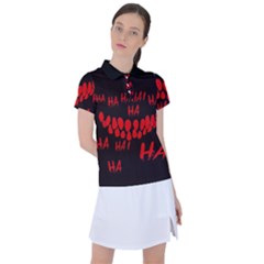 Demonic Laugh, Spooky Red Teeth Monster In Dark, Horror Theme Women s Polo Tee