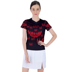 Demonic Laugh, Spooky Red Teeth Monster In Dark, Horror Theme Women s Sports Top by Casemiro