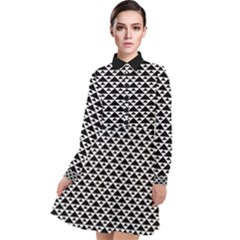 Black And White Triangles Pattern, Geometric Long Sleeve Chiffon Shirt Dress by Casemiro