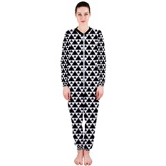 Black And White Triangles Pattern, Geometric Onepiece Jumpsuit (ladies)  by Casemiro