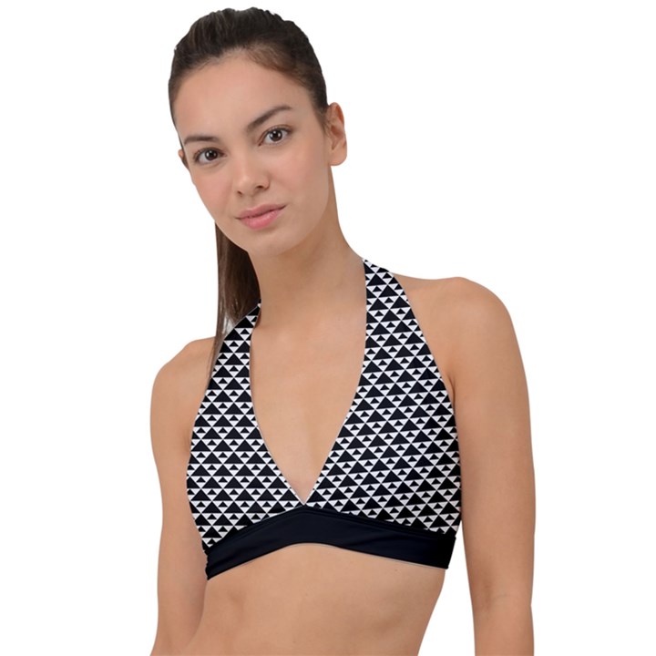 Black and white Triangles pattern, geometric Halter Plunge Bikini Top