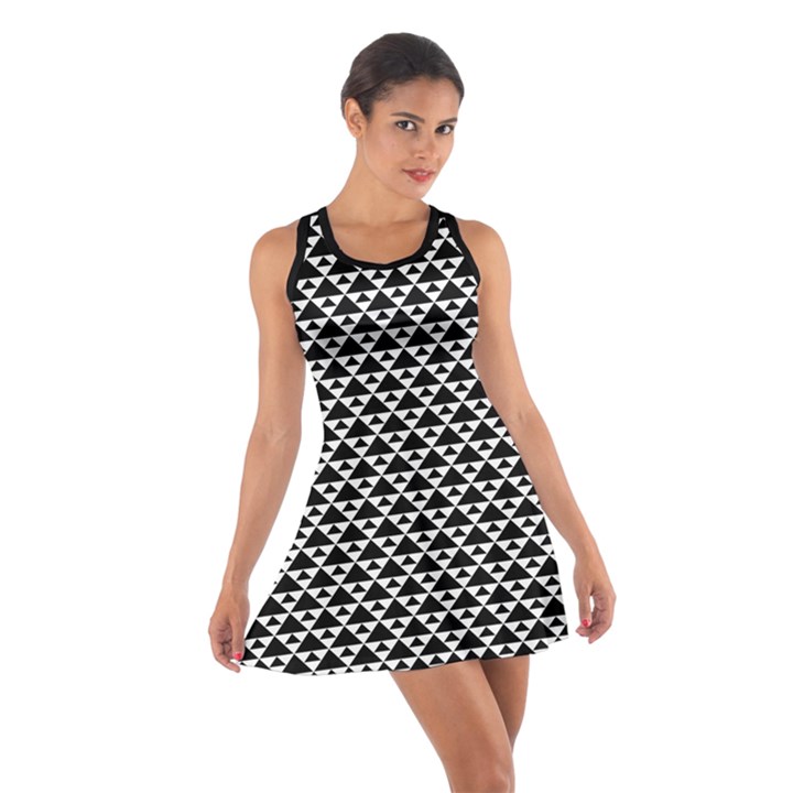 Black and white Triangles pattern, geometric Cotton Racerback Dress