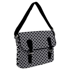 Black And White Triangles Pattern, Geometric Buckle Messenger Bag by Casemiro