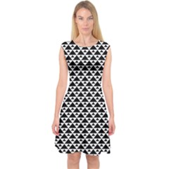 Black And White Triangles Pattern, Geometric Capsleeve Midi Dress by Casemiro