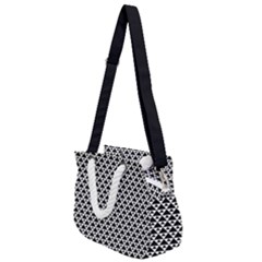 Black And White Triangles Pattern, Geometric Rope Handles Shoulder Strap Bag by Casemiro