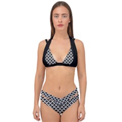 Black And White Triangles Pattern, Geometric Double Strap Halter Bikini Set by Casemiro