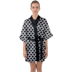 Black And White Triangles Pattern, Geometric Half Sleeve Satin Kimono  by Casemiro