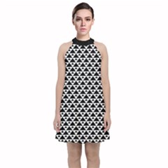 Black And White Triangles Pattern, Geometric Velvet Halter Neckline Dress  by Casemiro