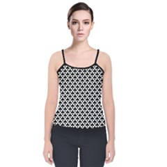 Black And White Triangles Pattern, Geometric Velvet Spaghetti Strap Top by Casemiro