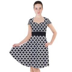 Black And White Triangles Pattern, Geometric Cap Sleeve Midi Dress by Casemiro