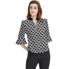 Black And White Triangles Pattern, Geometric Loose Horn Sleeve Chiffon Blouse