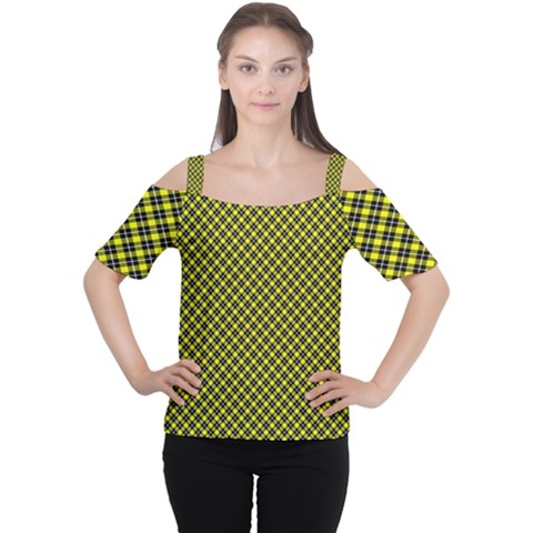 Cute Yellow Tartan Pattern, Classic Buffalo Plaid Theme Cutout Shoulder Tee by Casemiro