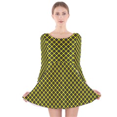 Cute Yellow Tartan Pattern, Classic Buffalo Plaid Theme Long Sleeve Velvet Skater Dress by Casemiro