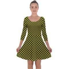 Cute Yellow Tartan Pattern, Classic Buffalo Plaid Theme Quarter Sleeve Skater Dress by Casemiro